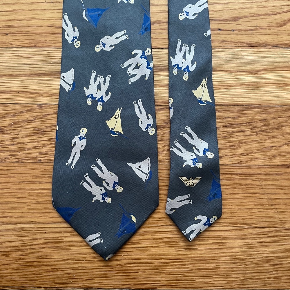 Emporio Armani Classic Navy Sailor Print vintage Silk Tie